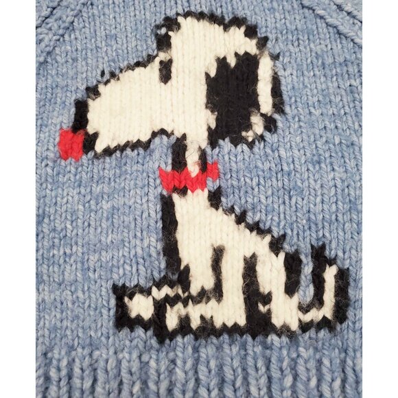 Vintage Toodler Snoopy Peanuts Handknit Cowichan Cardigan Heather Blue 2T - Picture 3 of 7